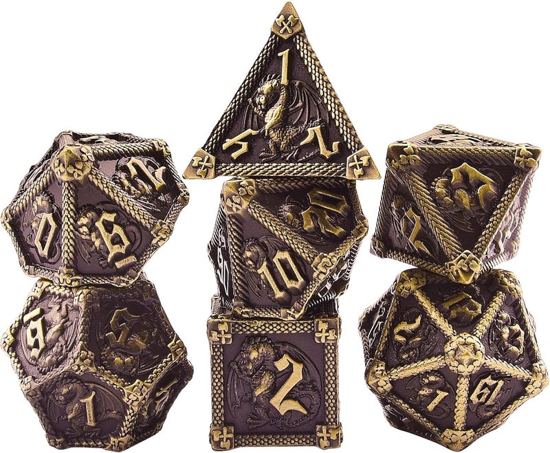 AUSTOR 7-Die Metal DND Dice Set Dungeons and Dragons Polyhedral Roll Playing Dice with Box D20 D12 D10 D% D8 D6 D4 for Pathfinder MTG RPG Board Games - Image 2